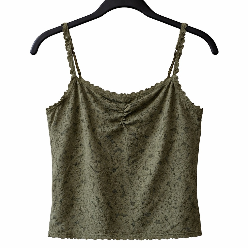 Aerie Show Off Lace Tank Olive Green Cropped Cami NWT Size L